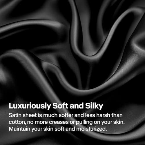 Satin Fitted Sheet & Pillowcases Set, Black