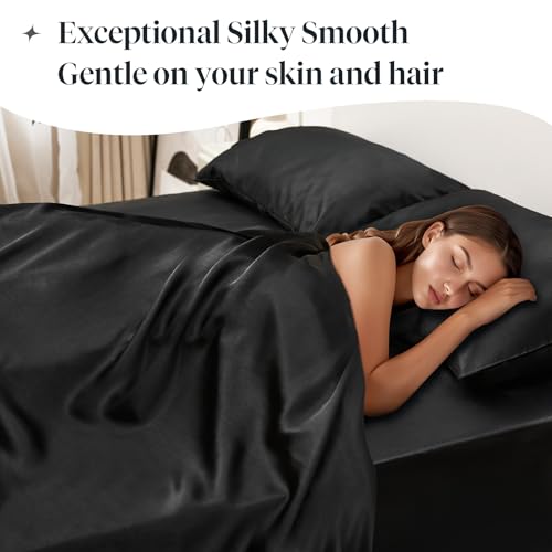 LuxClub Black Satin Queen Sheet Set - 6 Pcs
