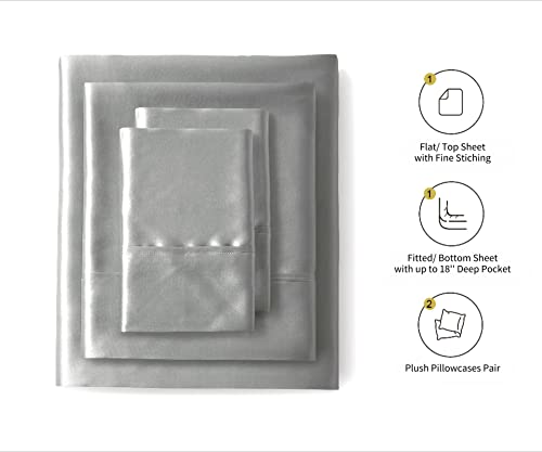 Light Gray Silk Satin Bed Sheet Set - 4 Pieces