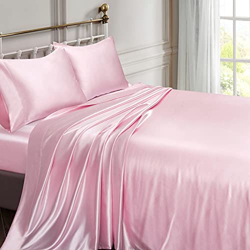 Pink Satin Bed Set: Full Size, 4 Pieces