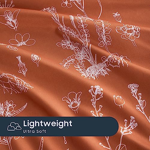 Floral 4-Piece Bed Sheet Set in Terracotta Orange