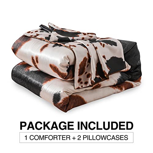 Brown Cow Print Satin Comforter Bedding Set