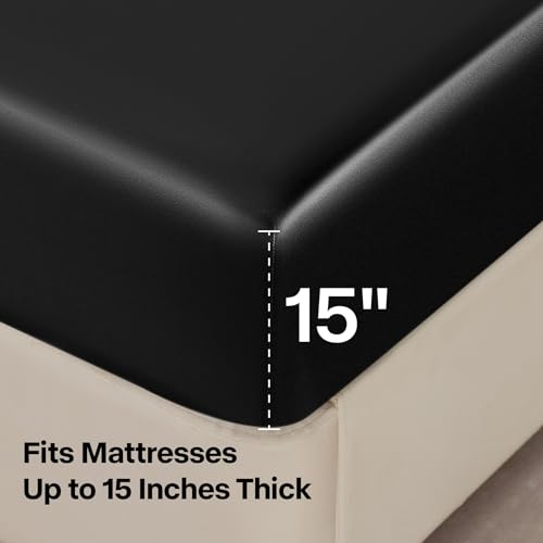 Satin Fitted Sheet & Pillowcases Set, Black