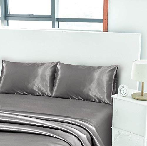 Niagara Grey Satin Queen Bed Sheet Set