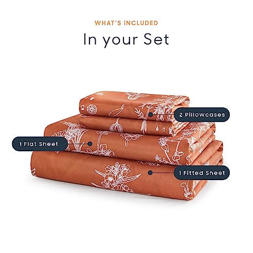 Floral 4-Piece Bed Sheet Set in Terracotta Orange