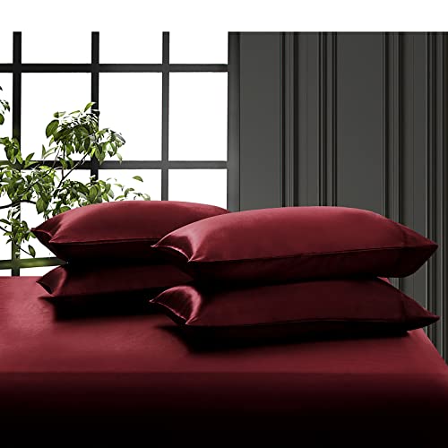 Luxury Burgundy Satin Queen Bed Sheet Set