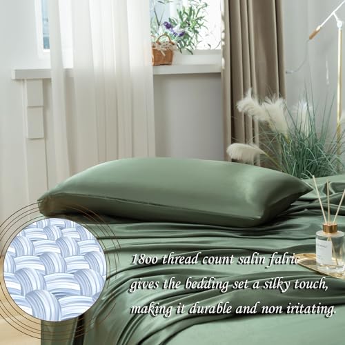 Emerald Green Satin Queen Bed Sheet Set