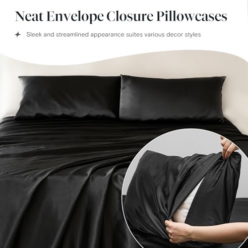 LuxClub Black Satin Queen Sheet Set - 6 Pcs