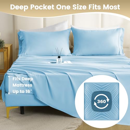 CozySmile Soft Cooling Queen Sheet Set - Sky Blue