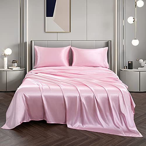 Pink Satin Bed Set: Full Size, 4 Pieces