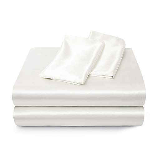 Luxury White Satin Queen Bed Sheet Set