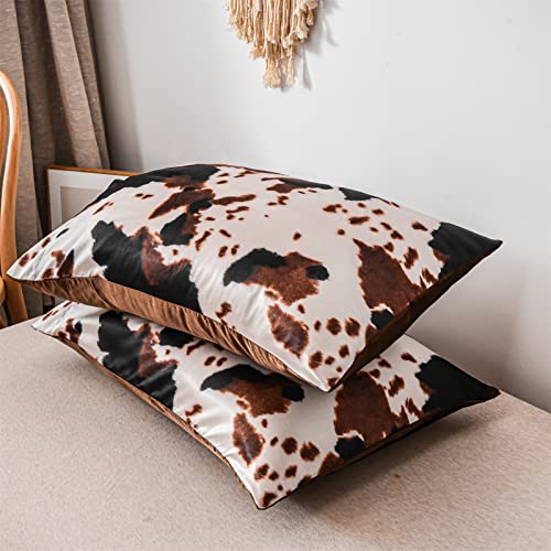 Brown Cow Print Satin Comforter Bedding Set
