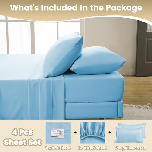 CozySmile Soft Cooling Queen Sheet Set - Sky Blue