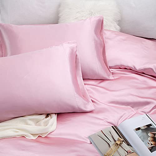 Pink Satin Bed Set: Full Size, 4 Pieces