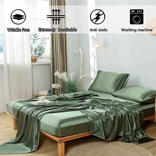 Emerald Green Satin Queen Bed Sheet Set