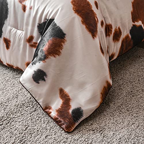 Brown Cow Print Satin Comforter Bedding Set