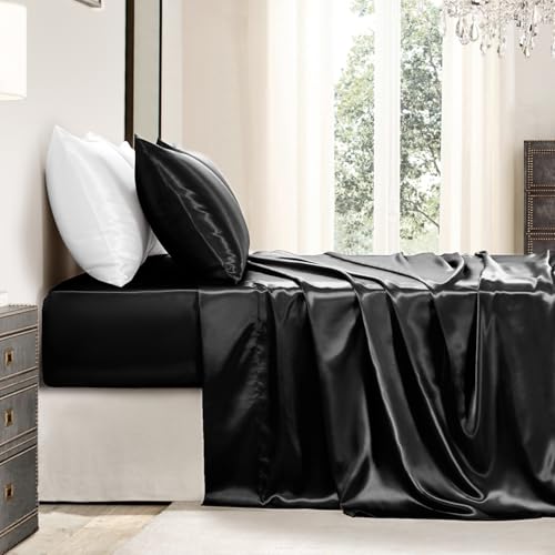 Luxury Black Satin Sheet Set - 4 Pieces