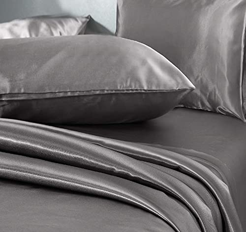 Niagara Grey Satin Queen Bed Sheet Set