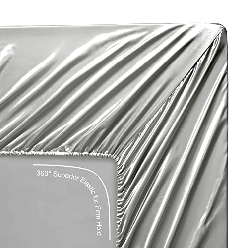 Light Gray Silk Satin Bed Sheet Set - 4 Pieces