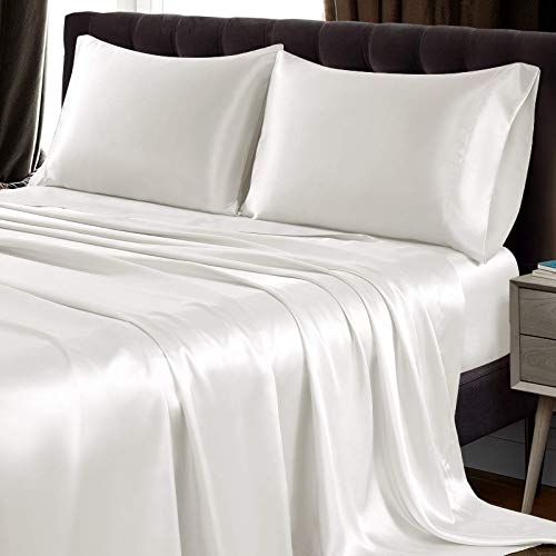 Ivory Satin Queen Sheet Set with Deep Pockets