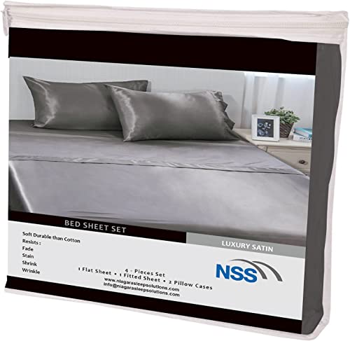 Niagara Grey Satin Queen Bed Sheet Set