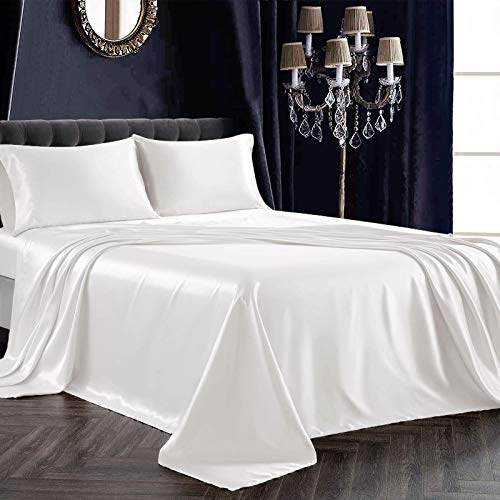 Ivory Satin Queen Sheet Set with Deep Pockets