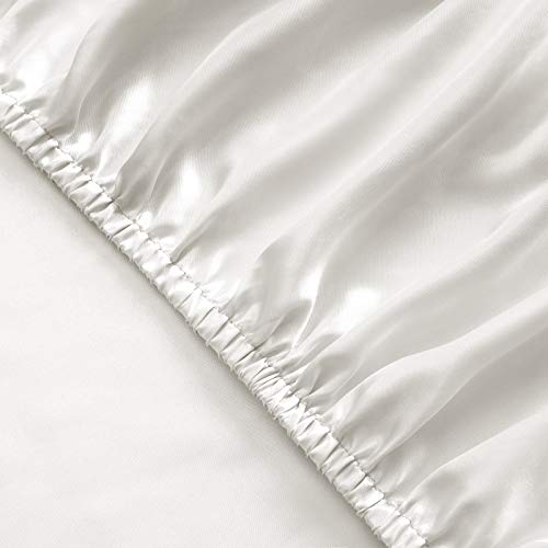 Ivory Satin Queen Sheet Set with Deep Pockets