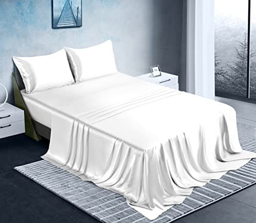 Ivory Queen Satin Bed Sheet Set - 4 Pieces