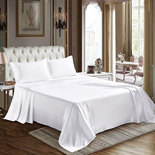 CozyLux Queen Satin Bed Sheet Set - 4 Pieces