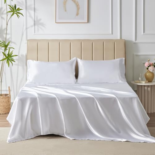 CozyLux Queen Satin Bed Sheet Set - 4 Pieces