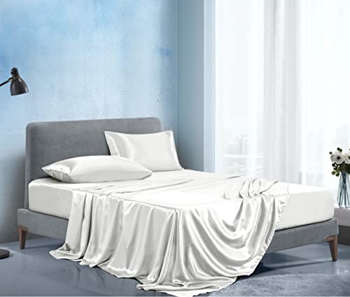 Ivory Queen Satin Bed Sheet Set - 4 Pieces