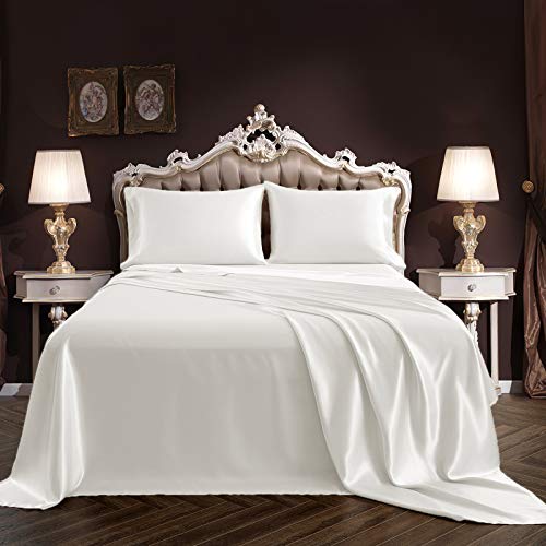 Ivory Satin Queen Sheet Set with Deep Pockets