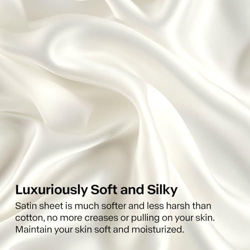 Luxury Ivory Satin Queen Bed Set, 4 Pieces