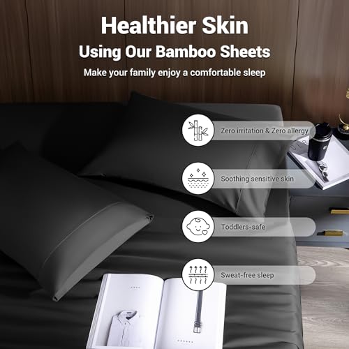 Black Bamboo Queen Size Sheet Set, 4-Piece