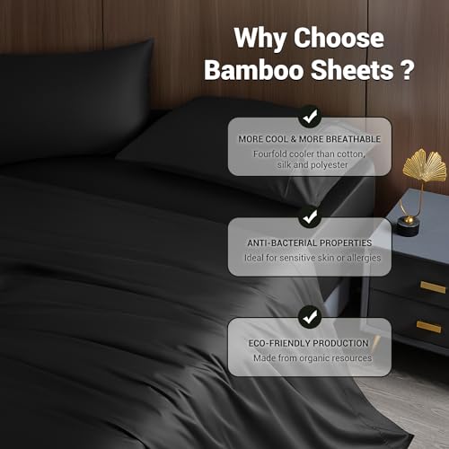 Black Bamboo Queen Size Sheet Set, 4-Piece