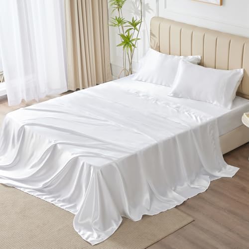CozyLux Queen Satin Bed Sheet Set - 4 Pieces