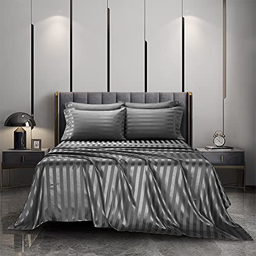 6-Piece Luxury Satin Bed Sheet Set - Grey