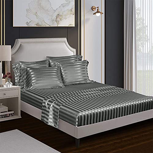 6-Piece Luxury Satin Bed Sheet Set - Grey