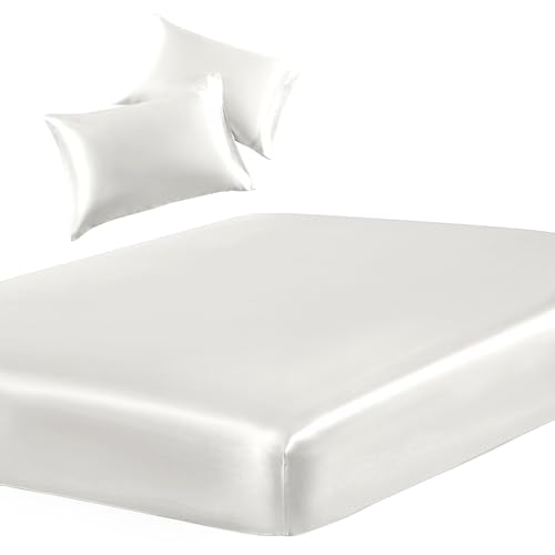 Ivory Satin Twin Fitted Sheet Set, 3-Piece