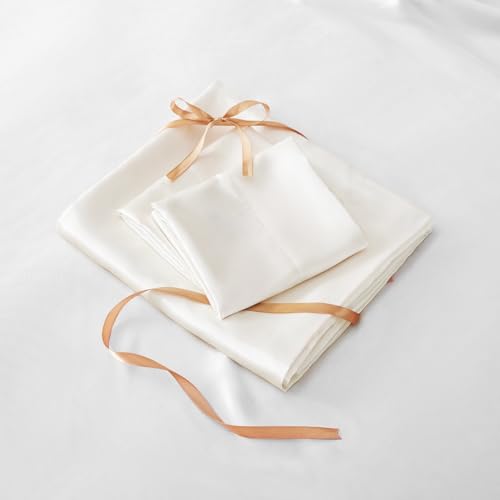 Luxury Ivory Satin Queen Bed Set, 4 Pieces