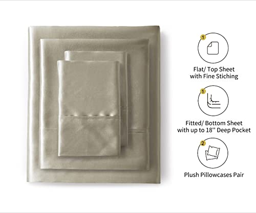 Luxurious Taupe Satin Queen Bed Sheet Set