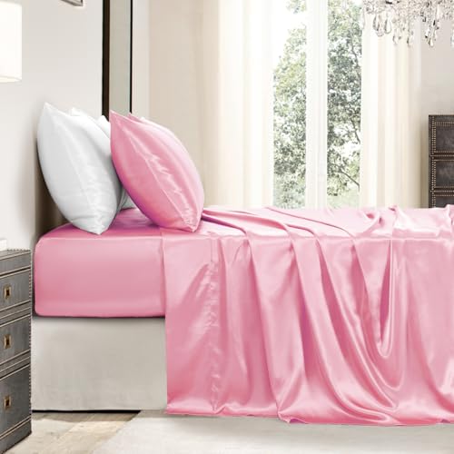 Luxury Light Pink Satin Bed Sheet Set – 4 Pieces