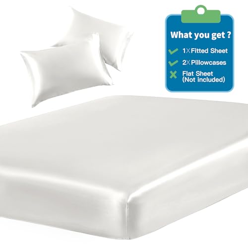 Ivory Satin Twin Fitted Sheet Set, 3-Piece