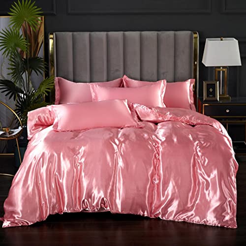 Luxury Pink Satin Queen Bedding Set