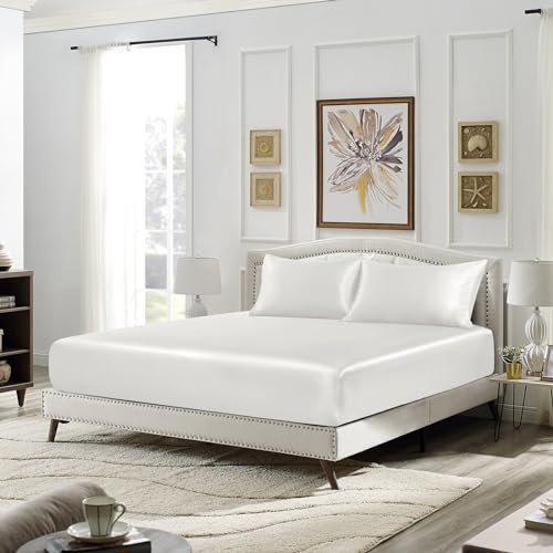 Ivory Satin Twin Fitted Sheet Set, 3-Piece
