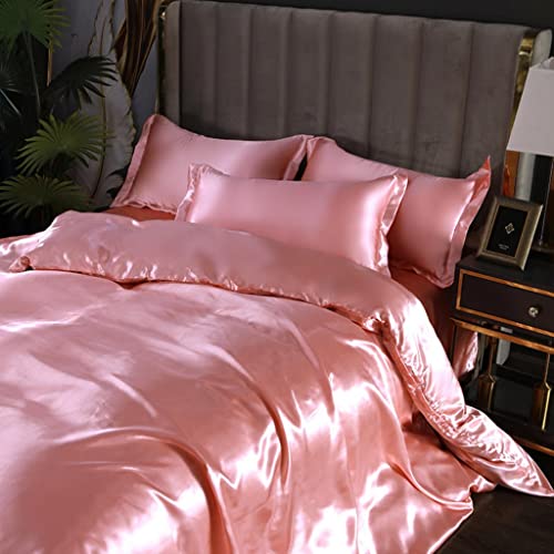 Luxury Pink Satin Queen Bedding Set