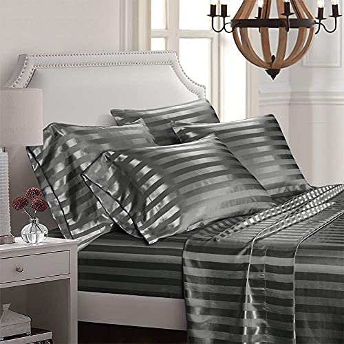 6-Piece Luxury Satin Bed Sheet Set - Grey