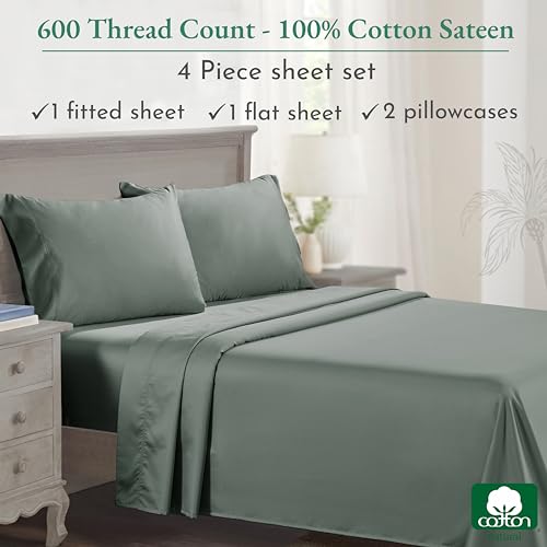 Luxury 600 Thread Count Queen Sheet Set - Sage