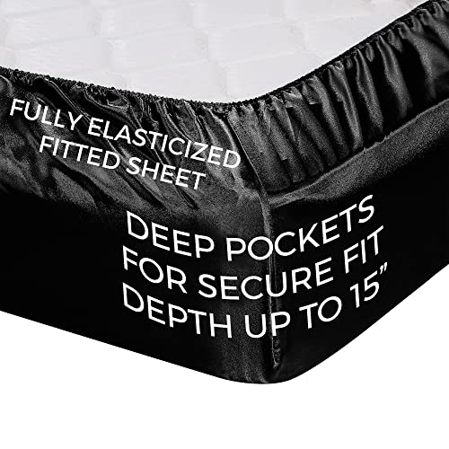 Luxury Black Satin Bed Sheet Set - 4 Pieces