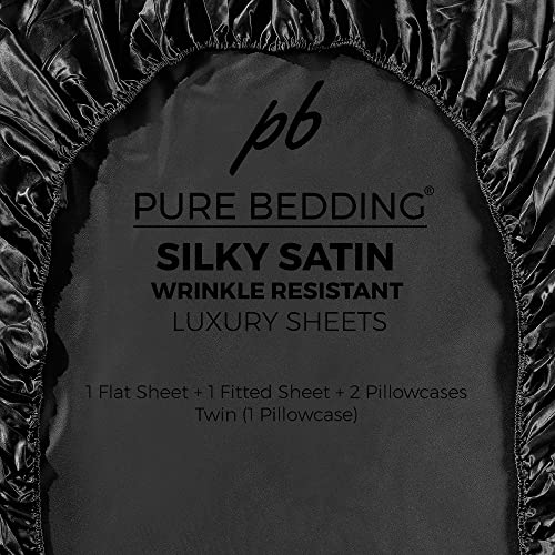 Luxury Black Satin Bed Sheet Set - 4 Pieces
